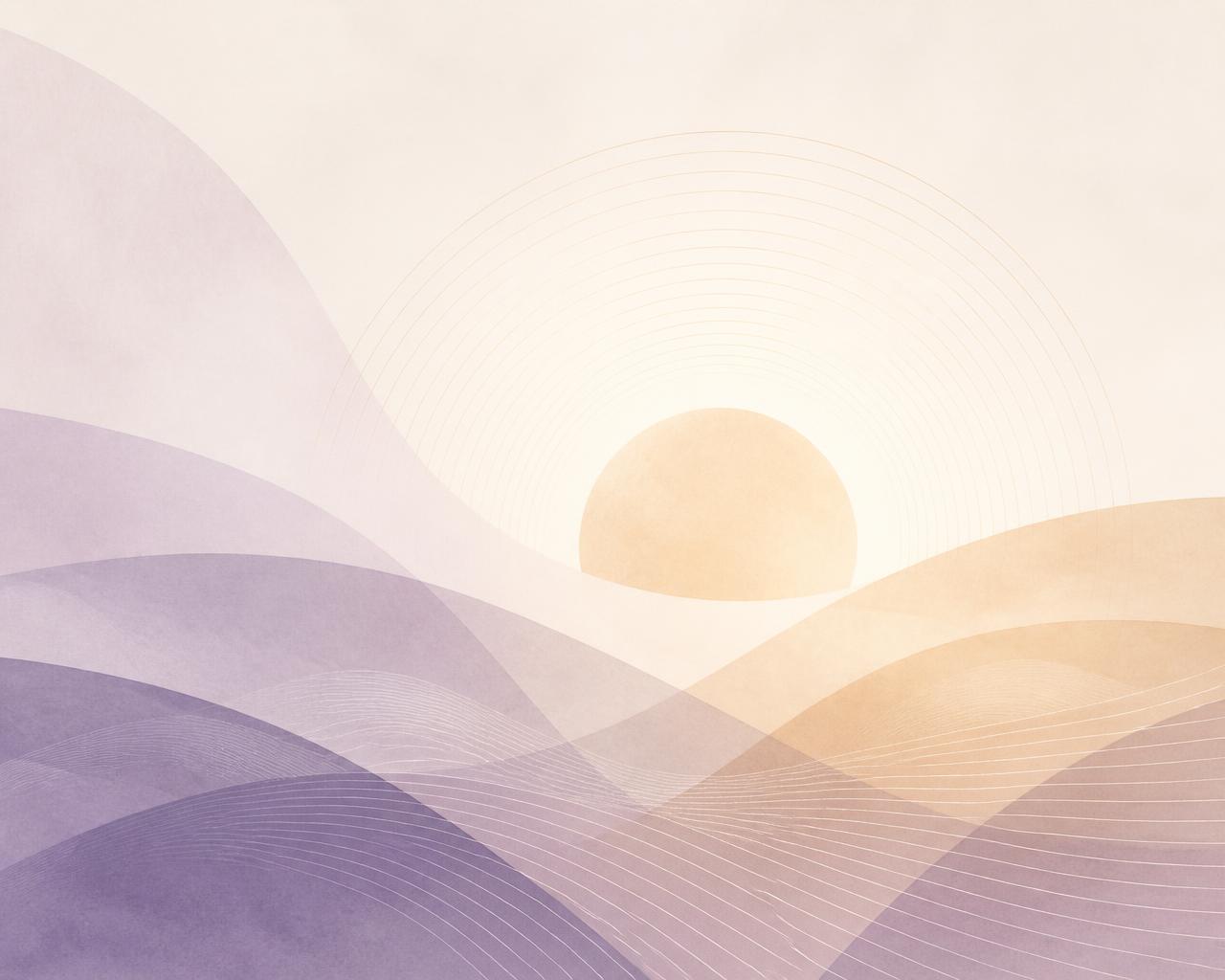 Soft morning light rising over quiet violet and sand-coloured hills